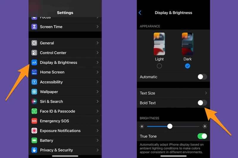 iOS 設定應用，示範如何將文字加粗。