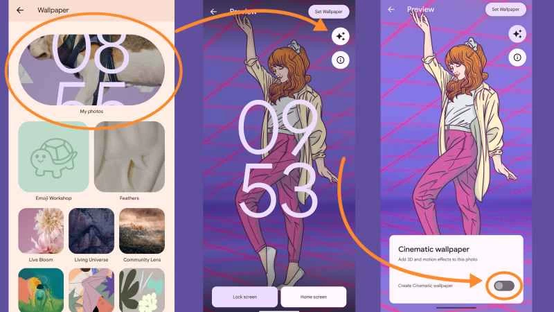 菜單展示如何在 Google Pixel 上製作電影級壁紙。