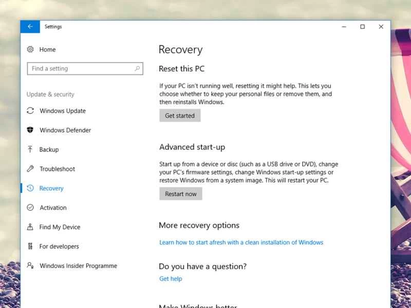 重新安裝 Windows 10 的選項。