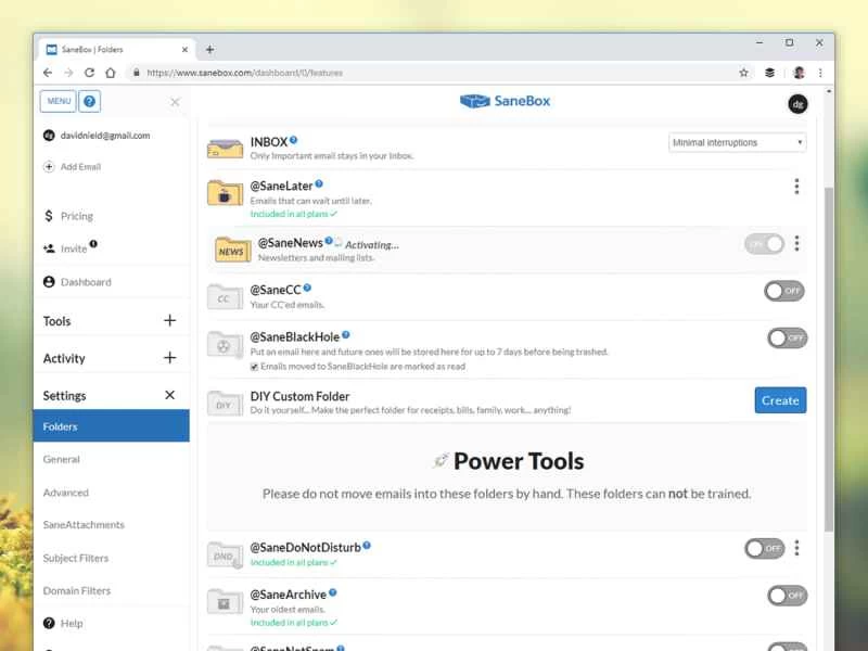 SaneBox應用程式的螢幕截圖