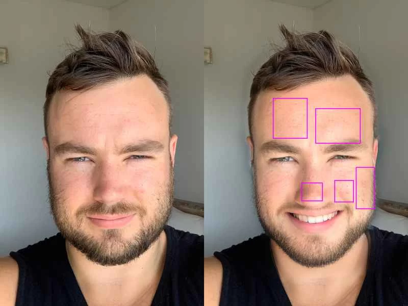 並排展示的兩張編輯糟糕的肖像照。