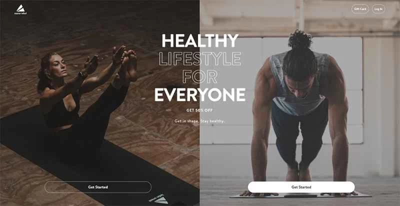 螢幕上分割畫面顯示兩名女性擺出不同的瑜珈姿勢。