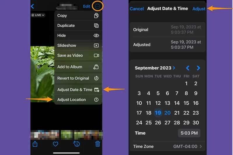 iPhone 照片應用，示範如何編輯影像元資料。