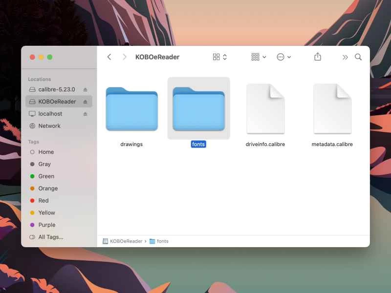 專門用來存放字體的Kobo資料夾。
