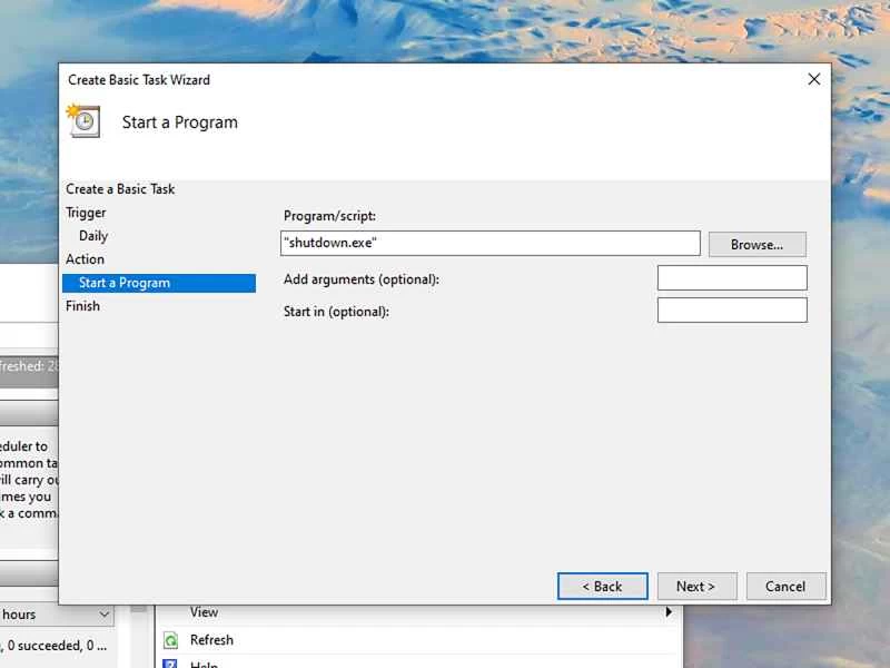 在 Windows 10 中嘗試排程關機時，您將看到的畫面。