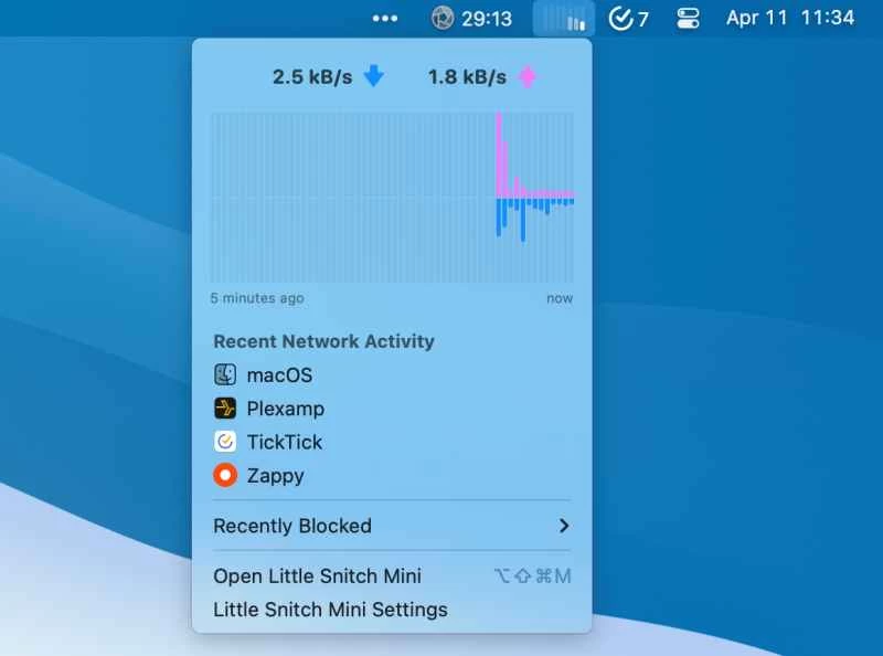 Mac 電腦上的 Little Snitch Mini 選單列圖示。