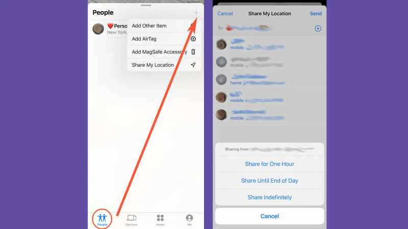 蘋果的「尋找」應用程式會顯示你需要前往哪裡才能與使用 iPhone 的人分享你的位置。