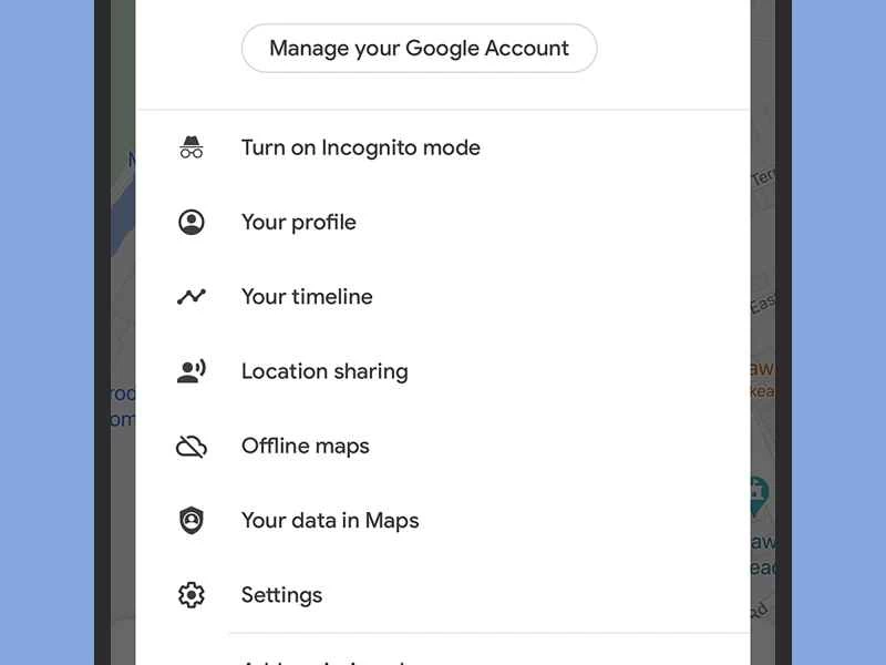 谷歌地圖隱身模式設定的螢幕截圖