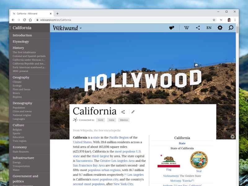 維基百科瀏覽器擴充功能 Wikiwand 的螢幕截圖