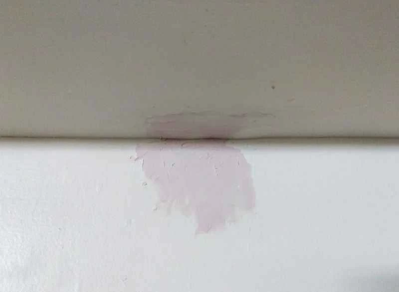 石膏板上的一個洞用膩子填補修補好了。