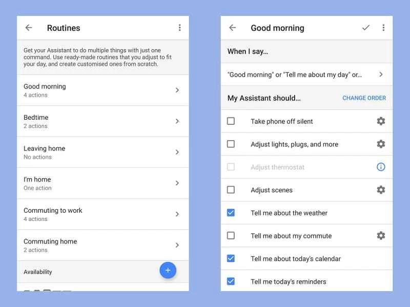 用於在智慧型手機應用程式中設定 Google Assistant 例程的介面。