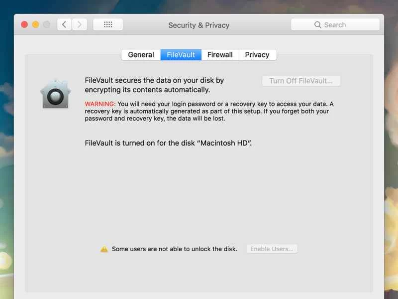 macOS 上的 FileVault