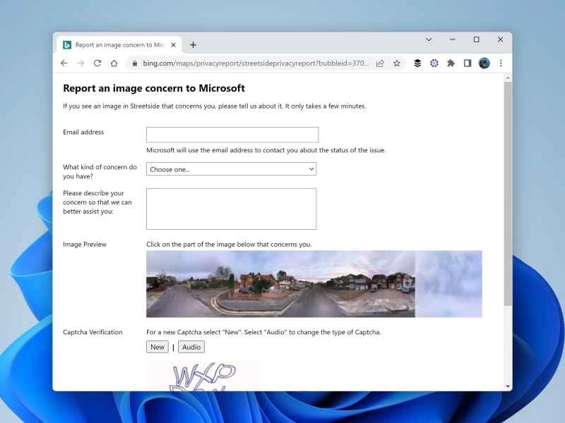 您可以使用此表單在 Microsoft 中隱藏 Bing 地圖中的映像。