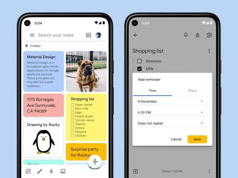 Google Keep 應用在手機螢幕上的顯示效果。