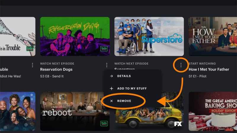 Hulu 的「從觀看歷史記錄中移除」選單