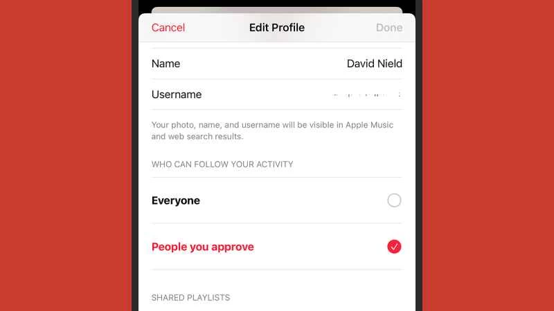 Apple Music個人資料頁面截圖