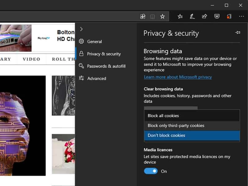 Microsoft Edge 隱私控制