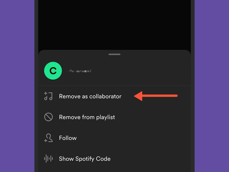 螢幕顯示 Spotify 播放清單的協作者設置，包括如何移除協作者。