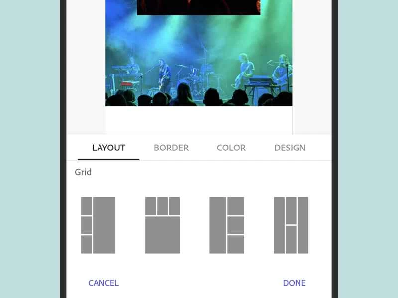 Adobe Express 上的 Instagram 拼貼畫創建介面。