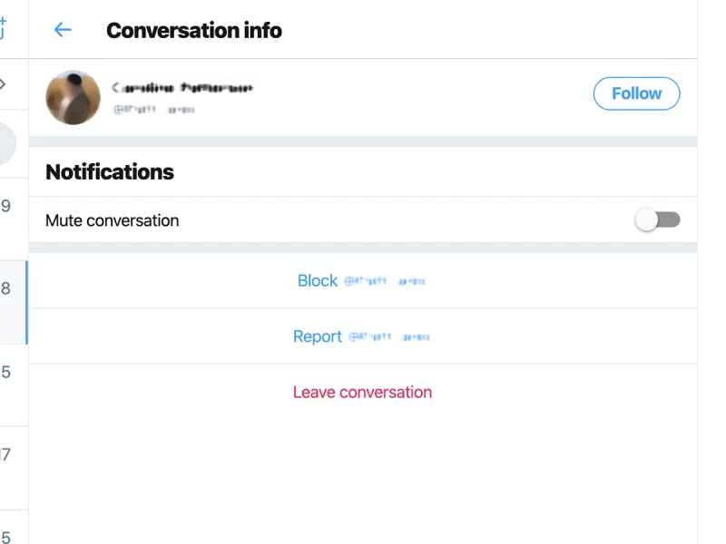 Twitter 提供了封鎖和舉報用戶或退出對話的選項。