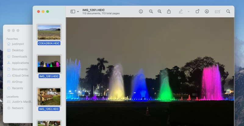 在 Mac 上開啟的噴泉圖像的螢幕截圖