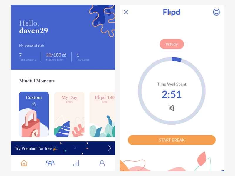 Flipd 應用程式的螢幕截圖