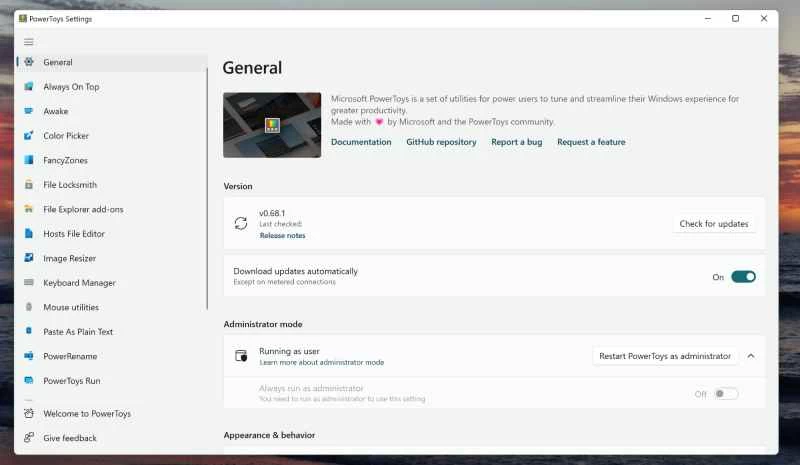 Windows 11 上的 Microsoft PowerToys 介面。