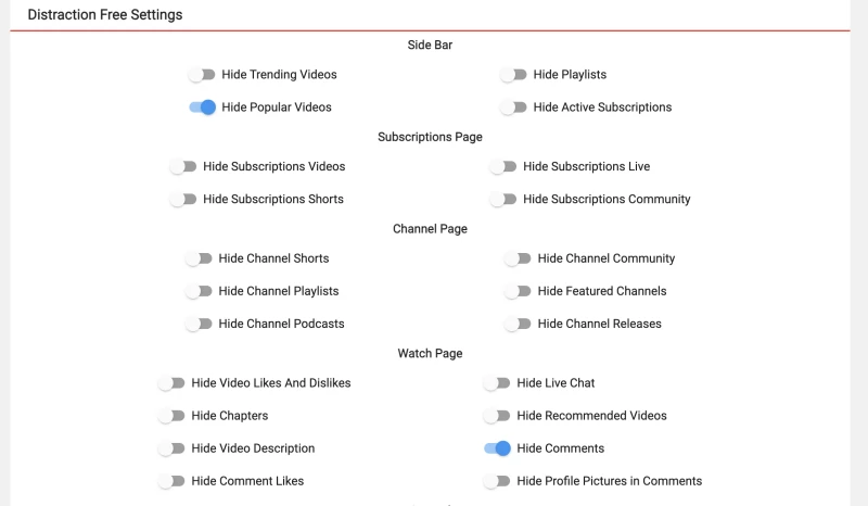 無幹擾設定選單