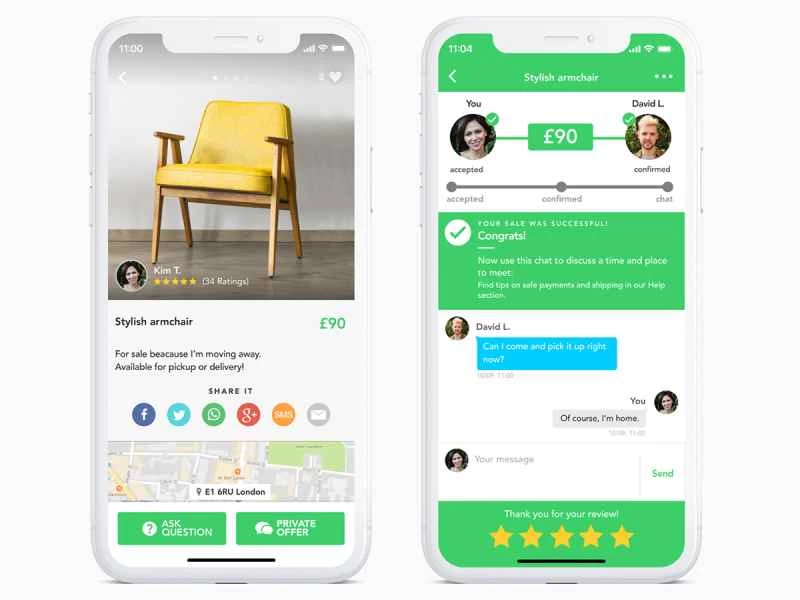 iPhone 上的 Shpock 應用程式介面。