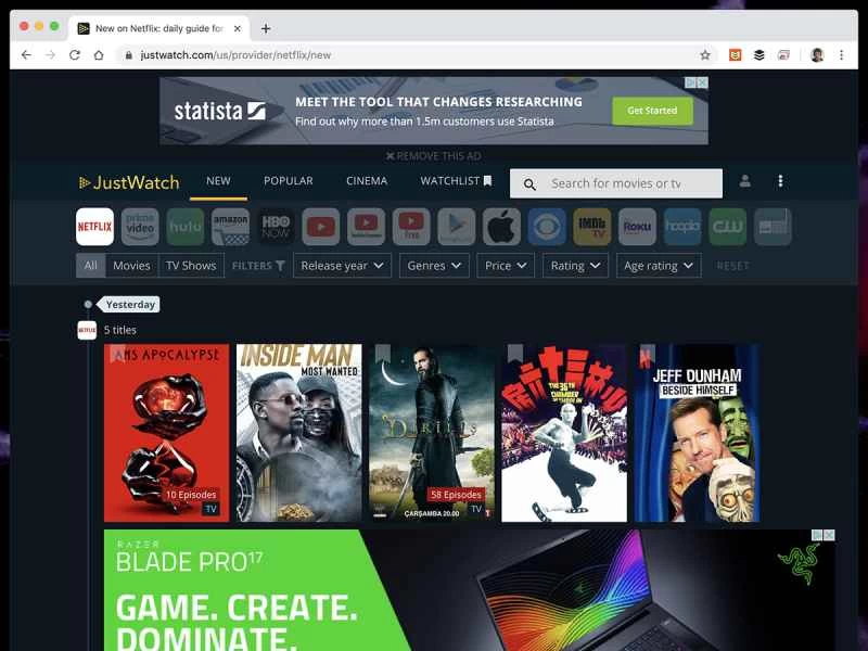 Netflix JustWatch 介面的螢幕截圖