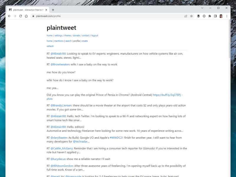 Plaintweet 使用者介面。