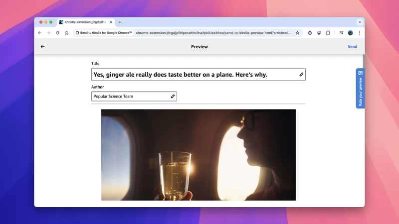 傳送到 Kindle 選項的螢幕截圖
