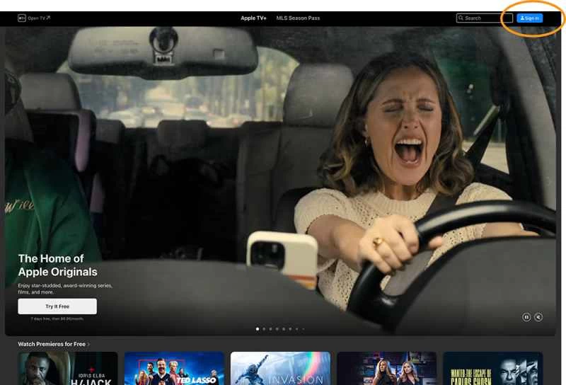 在網頁瀏覽器中使用 Apple TV+ 應用程式。