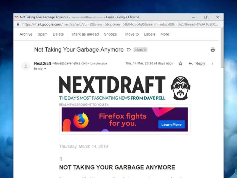 Gmail中的取消訂閱選項。