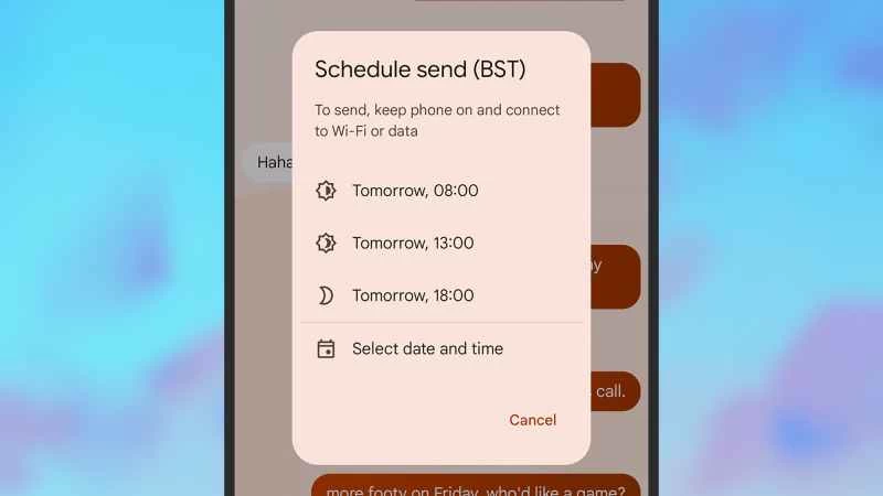 訊息中日程安排選項的螢幕截圖