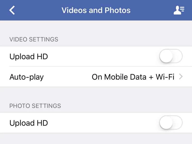 Facebook 應用程式中的應用程式資料設定。