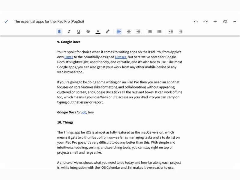 在 iPad Pro 上使用 Google Docs 的體驗。