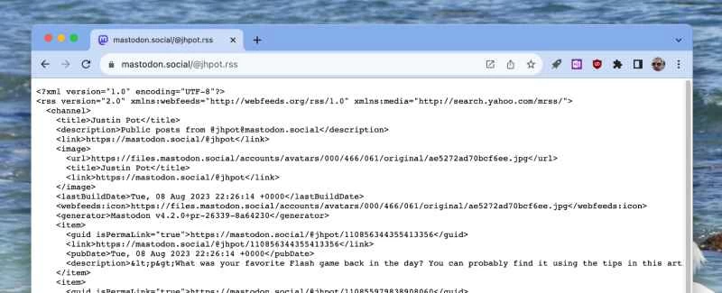 Mastodon social 的原始 RSS 原始碼。