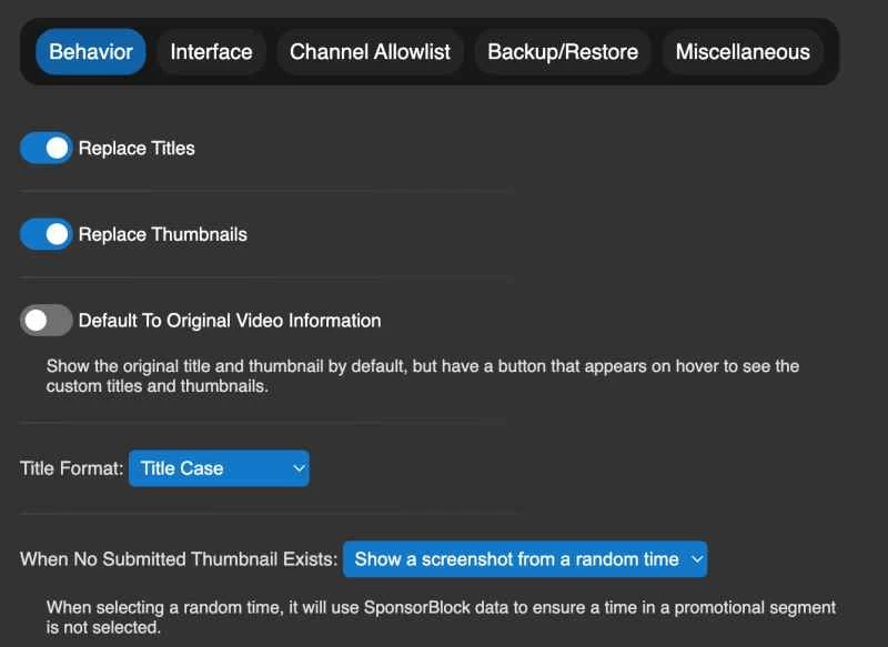 DeArrow 的設定介面,DeArrow 是一款瀏覽器擴充程序,可以移除影片中的「YouTube 臉」和其他標題黨策略。