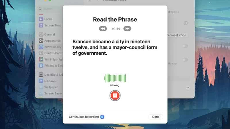 這是個人語音功能中使用的一句短語的螢幕截圖。