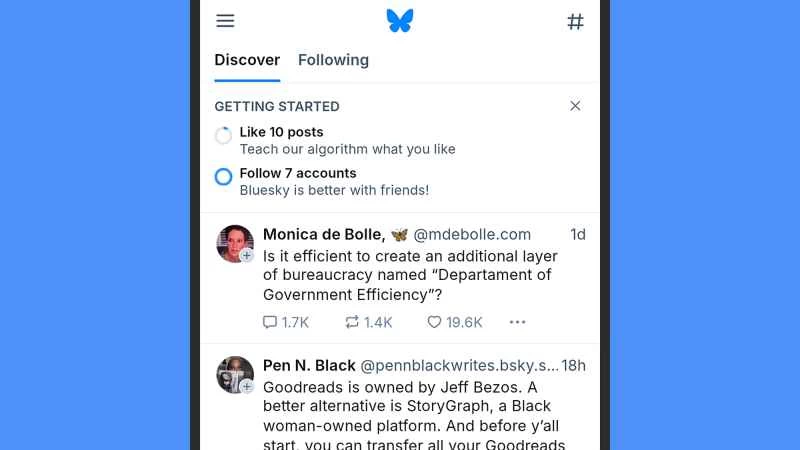 Bluesky 發現資訊流的截圖