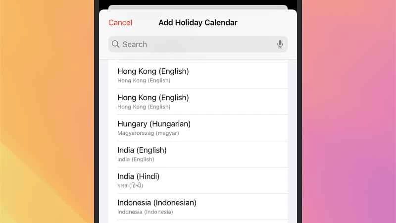 iPhone上不同假日日曆的截圖