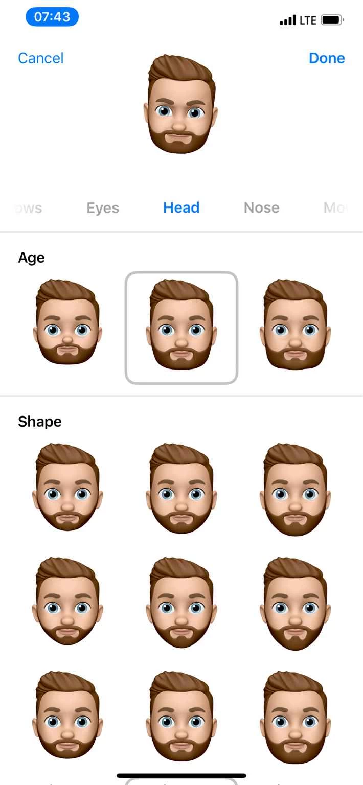 Memoji 創建器截圖