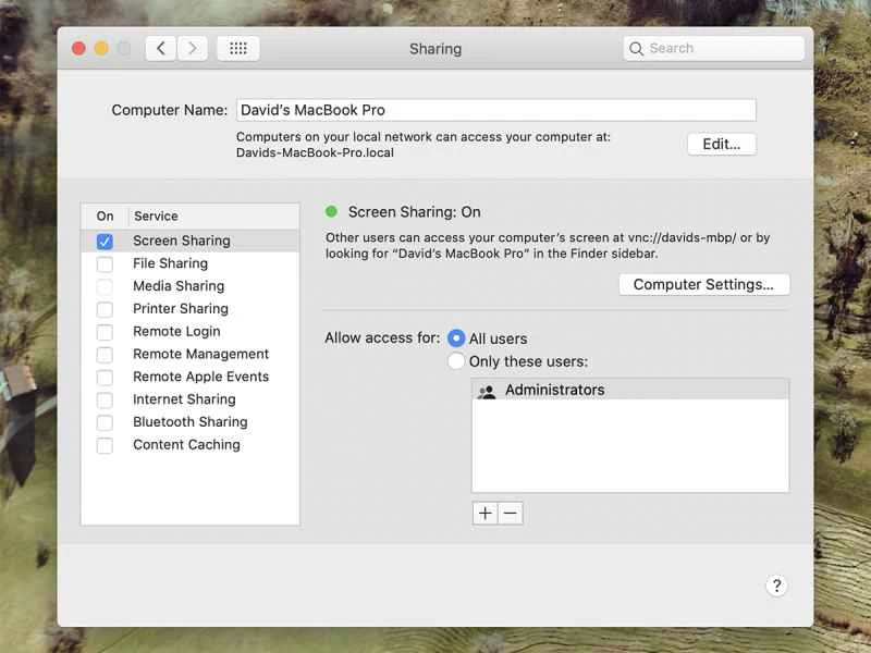 macOS Monterey 的螢幕分享選項,可讓您遠端存取 Apple 電腦上的檔案。