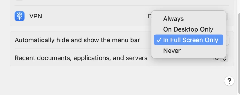 macOS 系統設定選項中展示如何移除功能表列