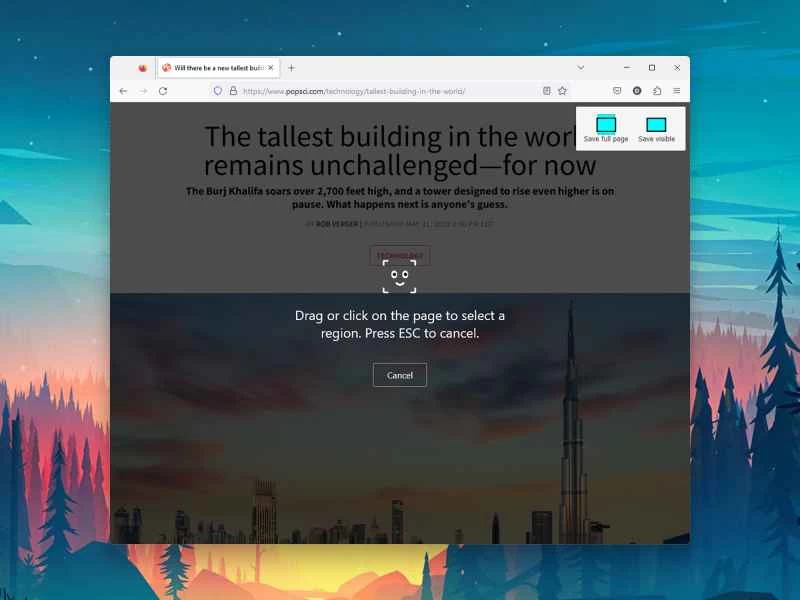 電腦上開啟了一個 Firefox 窗口,截圖工具處於啟動狀態。