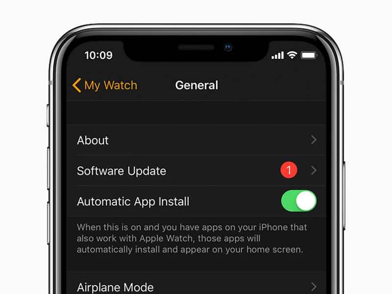 一部顯示 Apple Watch 更新選項的 iPhone。