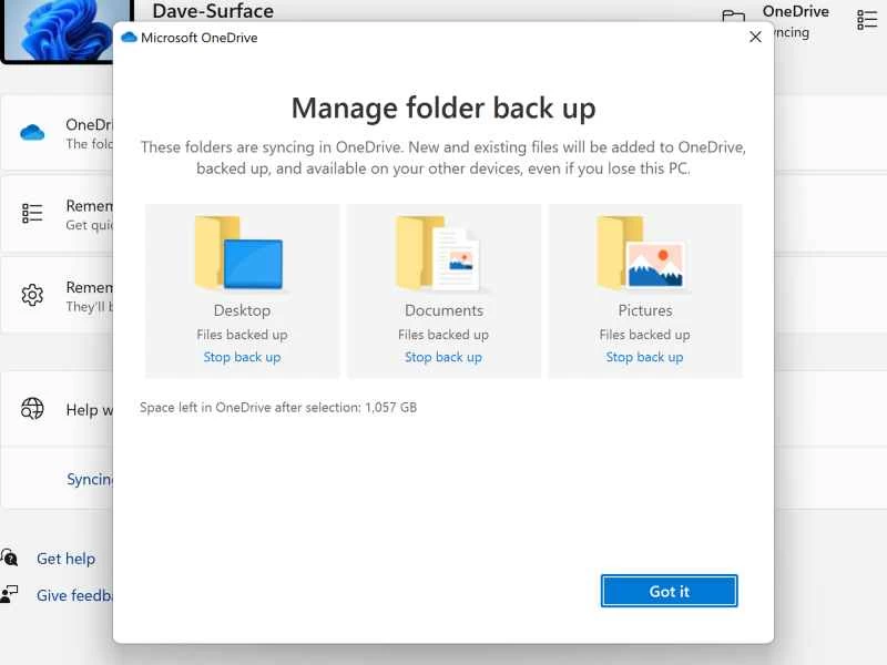 微軟 OneDrive 介面，用於在電腦之間同步檔案。