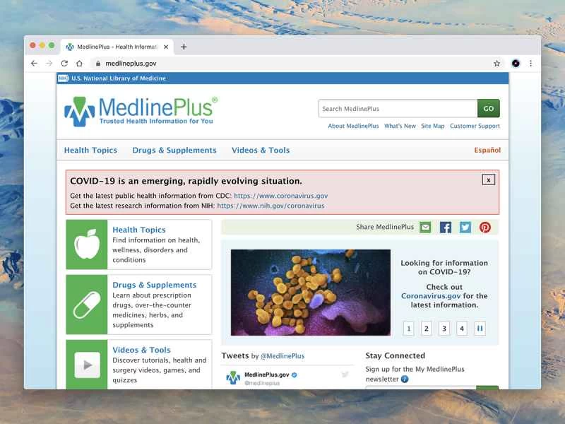 MedlinePlus網站的螢幕截圖