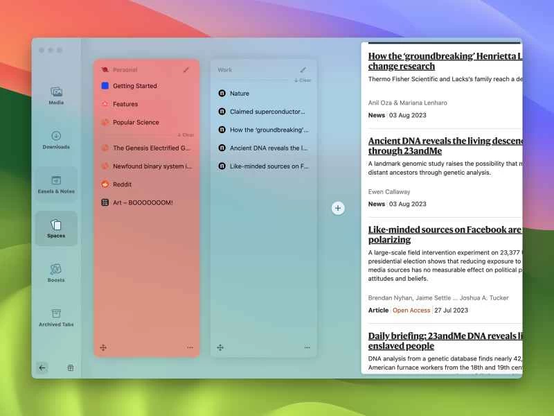 Arc 瀏覽器中的空間。